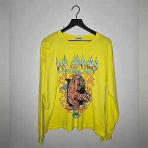 DAYDREAMER Def Leopard Long Sleeve Band Tee in‎ Neon Yellow Size XS S100% Cotton